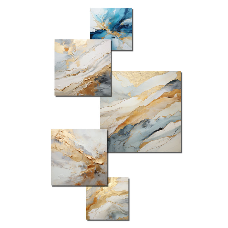 «Blue and White Glacier Charm II», ensemble de 6 reproductions d'art abstrait