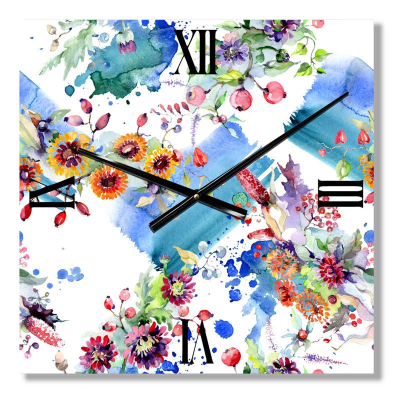Horloge murale Vibrant Wild Spring Leaves and Wildflowers, Grand