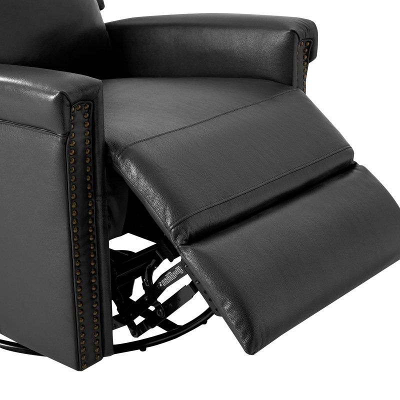 Elina Transitional Genuine Leather Dual Motor Power Swivel Rocker Recliner with Adjustable Headrest, Black