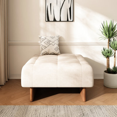 Lin carré avec revêtement beige, système de ressorts hélicoïdaux, repose-pieds non marquants, revêtement facile à assembler, respirant et confortable, pieds en bois massif, pour le salon de la chambre à coucher, hauteur de 16,58 po