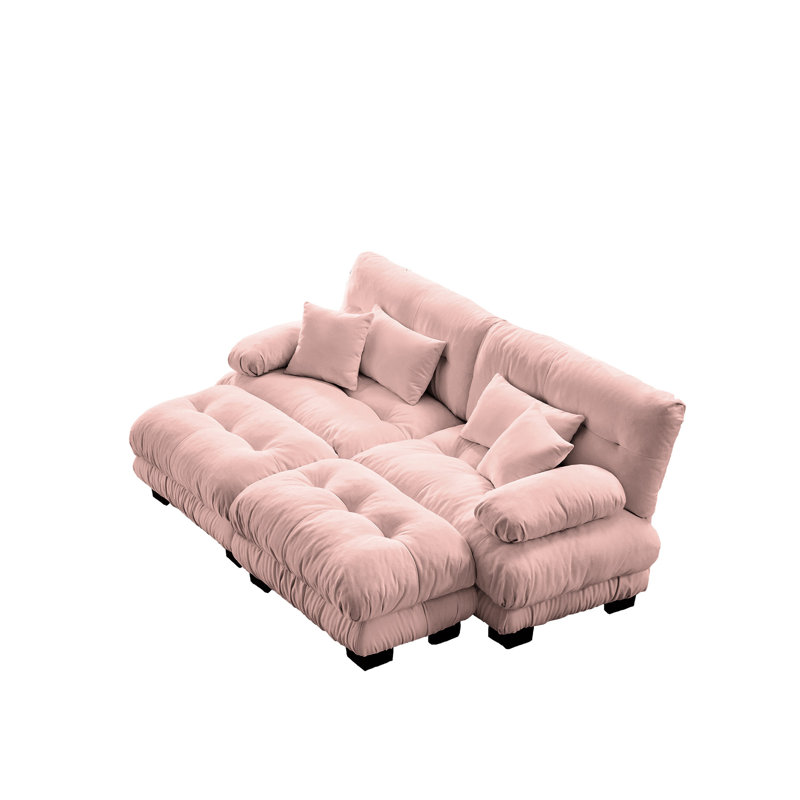 Canapé 2 places en chenille rose avec repose-pieds Living Room - Tissu doux, éponge haute résilience pour la pièce