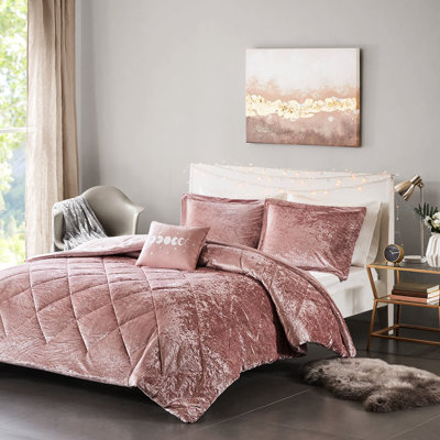 Édredon en velours rosé, double / grand, losange, rembourrage inclus et oreiller, literie facile à laver
