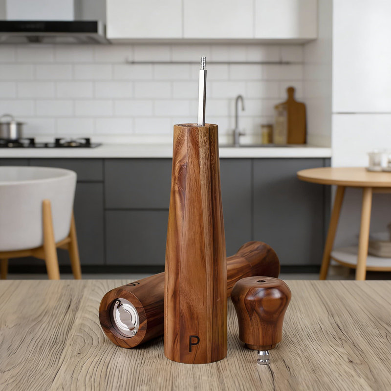 Ensemble de moulins à sel et à poivre en bois d'acacia, 2 moulins manuels à grosseur réglable, conception rechargeable avec noyau en céramique et en acier inoxydable, ensemble de vaisselle élégant