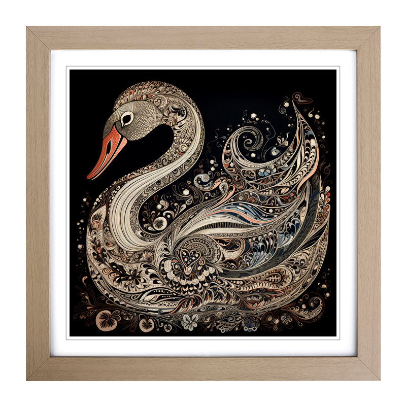 Swan Paisley Art - Framed Print, Oak