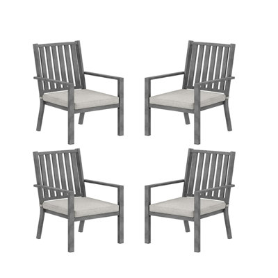 Ensemble de 4 chaises de patio en aluminium toutes saisons de 23 po avec coussins gris épais et structure grise