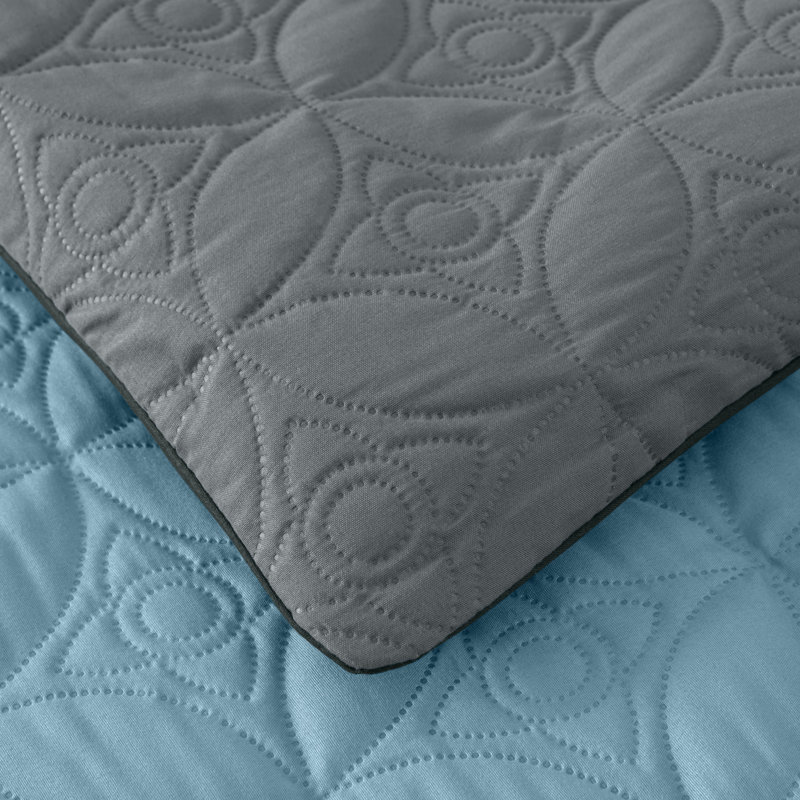 Gray and Light Blue Microfiber Queen Bed in a Bag Set