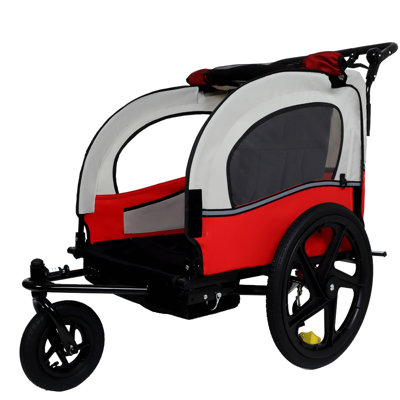 2-en-1 double 2 places avec harnais de sécurité à 5 points Remorque de vélo Poussette Jogger pour enfants Enfants pliable avec roue avant pivotante, sac de rangement
