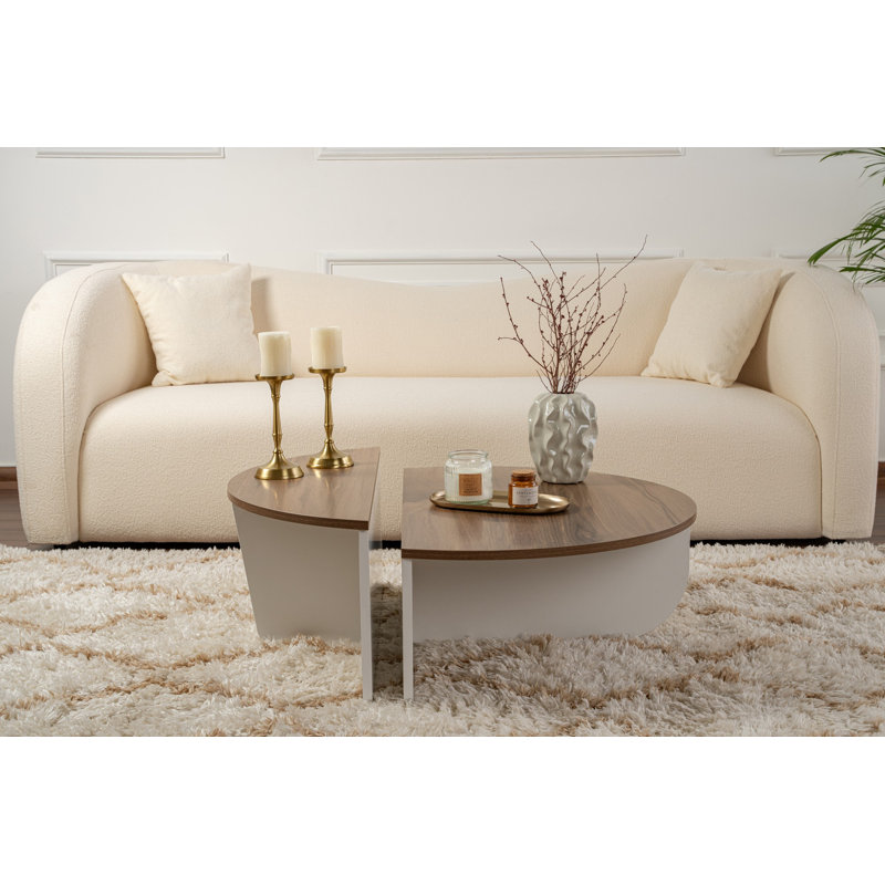 Ensemble de tables basses modernes (2 pièces), noyer et blanc, 35,4 x 11,8 x 23,6 pouces et 33,5 x 13,8 x 11,8 pouces | 100% panneau de particules enduit de mélamine, 0,7 po d'épaisseur | Élégante bande de chant noire, idéale pour les salons contemporains