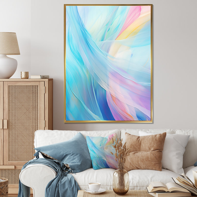 Décoration murale Soft Cyan Rainbow Whisper I - Formes abstraites, H 32 po x l 24 po x P 1 po, Cadre flottant doré