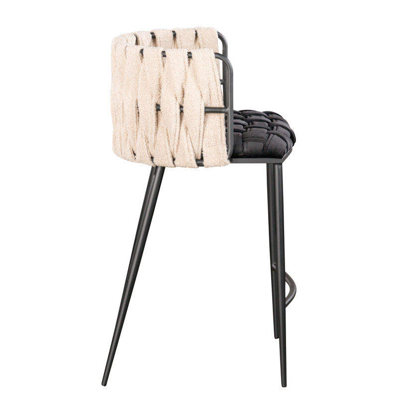 Tyrone 27" Modern Counter Stool with Weave Design and Metal Legs - Sleek Seating for Kitchen Island or Breakfast Bar, Black