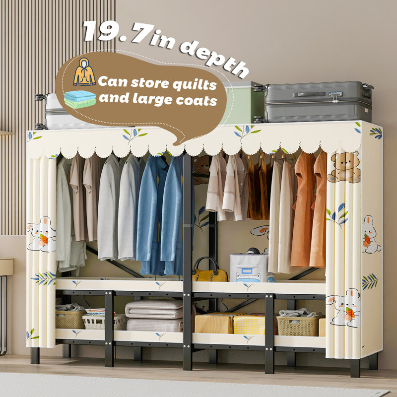 INO Design Portable Closet Organizer Clothes Storage Wardrobe Rack Shelf Dustproof Stout, Gray, 67" H x 74.8" W x 19.7" D