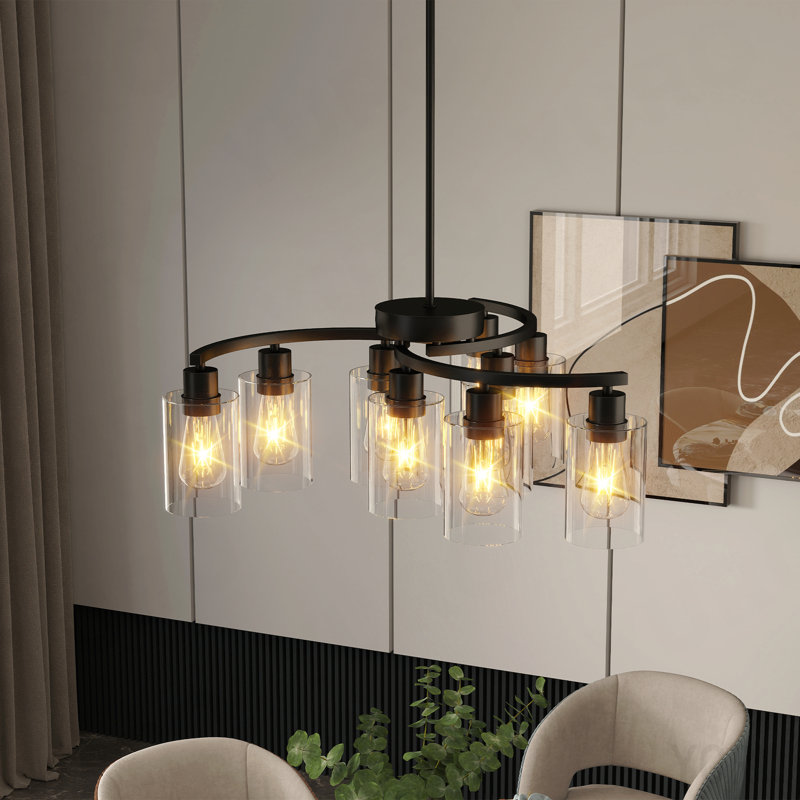 Adjustable Height Industrial Black Metal Chandeliers: Modern Dining Room Elegance With Clear Glass Shades