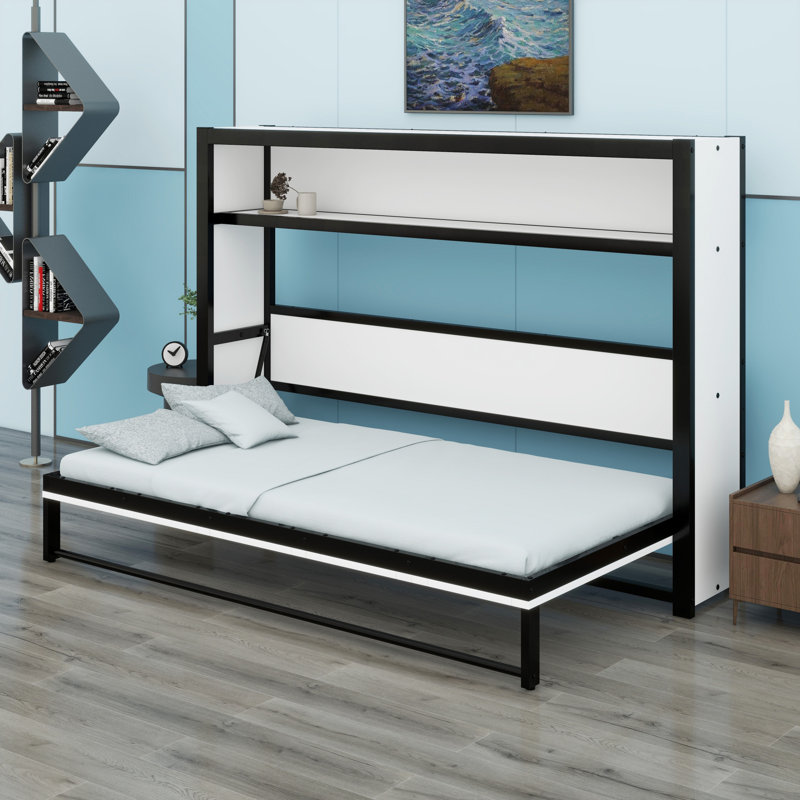 Lit escamotable avec tablettes Murphy, Blanc