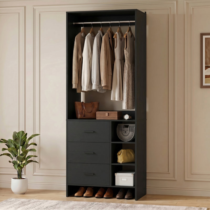 30'' W Closet System with Wooden Drawers, Black