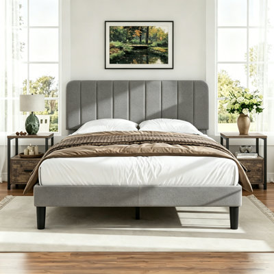 3 Pieces Bedroom Set, Bed Frame with Velvet Upholstered Headboard, Platform Bed Frame and 2 Nightstands with Drawer, No Box Spring Needed, Easy to Assembly