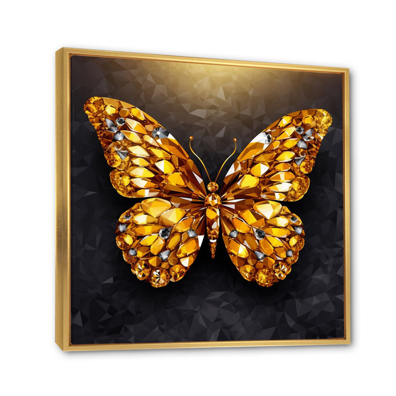 «Black and Gold Diamonds Butterly I» sur toile, 24" H x 24" W, Cadre flottant doré