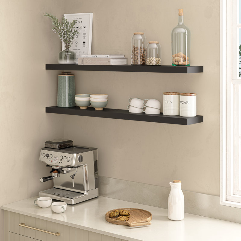 Miami 48" W x 8" D Floating Shelves Set with Invisible Wall Mount Brackets, Black