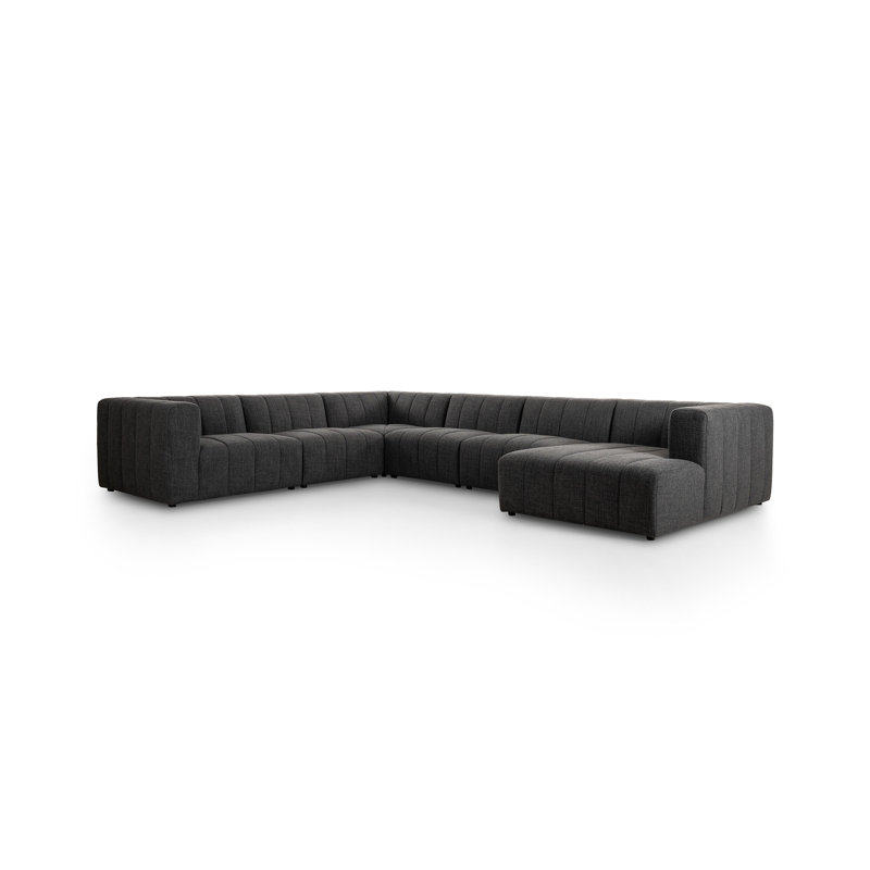 Langham Channeled 6 - Piece Sectional, Left Hand Facing, Saxon Charcoal Polyester Blend, 25" H x 157" W x 122" D
