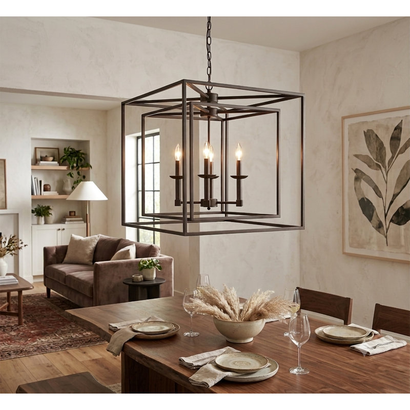 6-Light Brown Iron Double Square Pendant