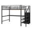 Lit mezzanine double en métal noir avec bureau en L, port USB, DEL, armoire