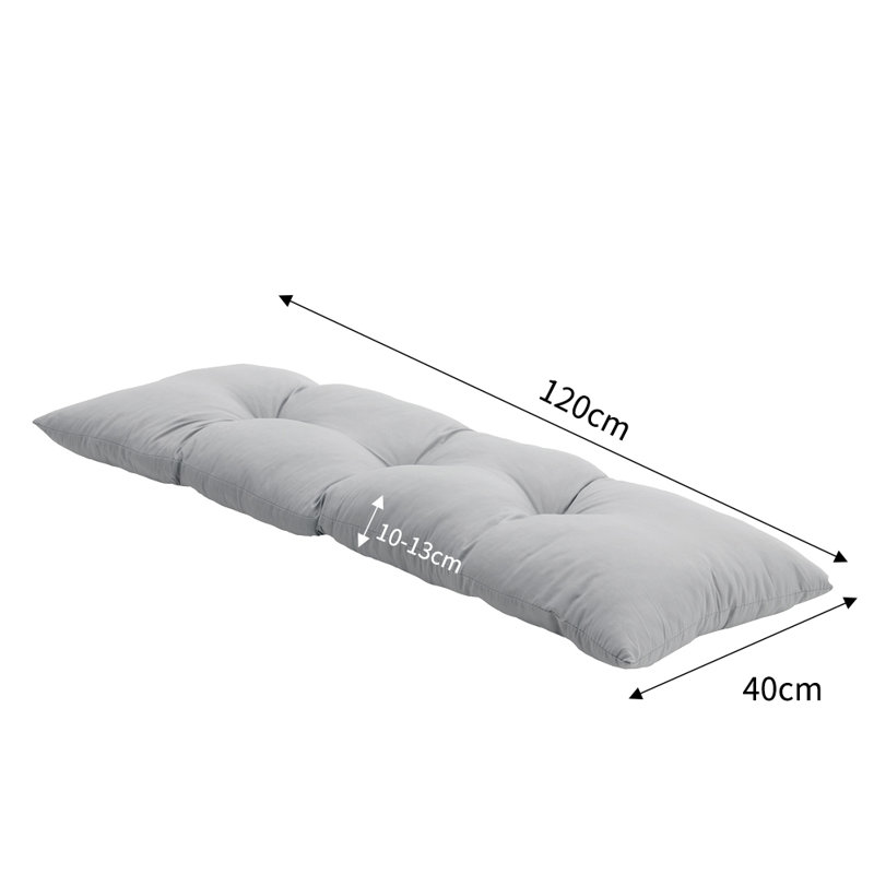 Garden Bench Seat and Back Cushion, Light Grey, 10cm H x 120cm L x 40cm W