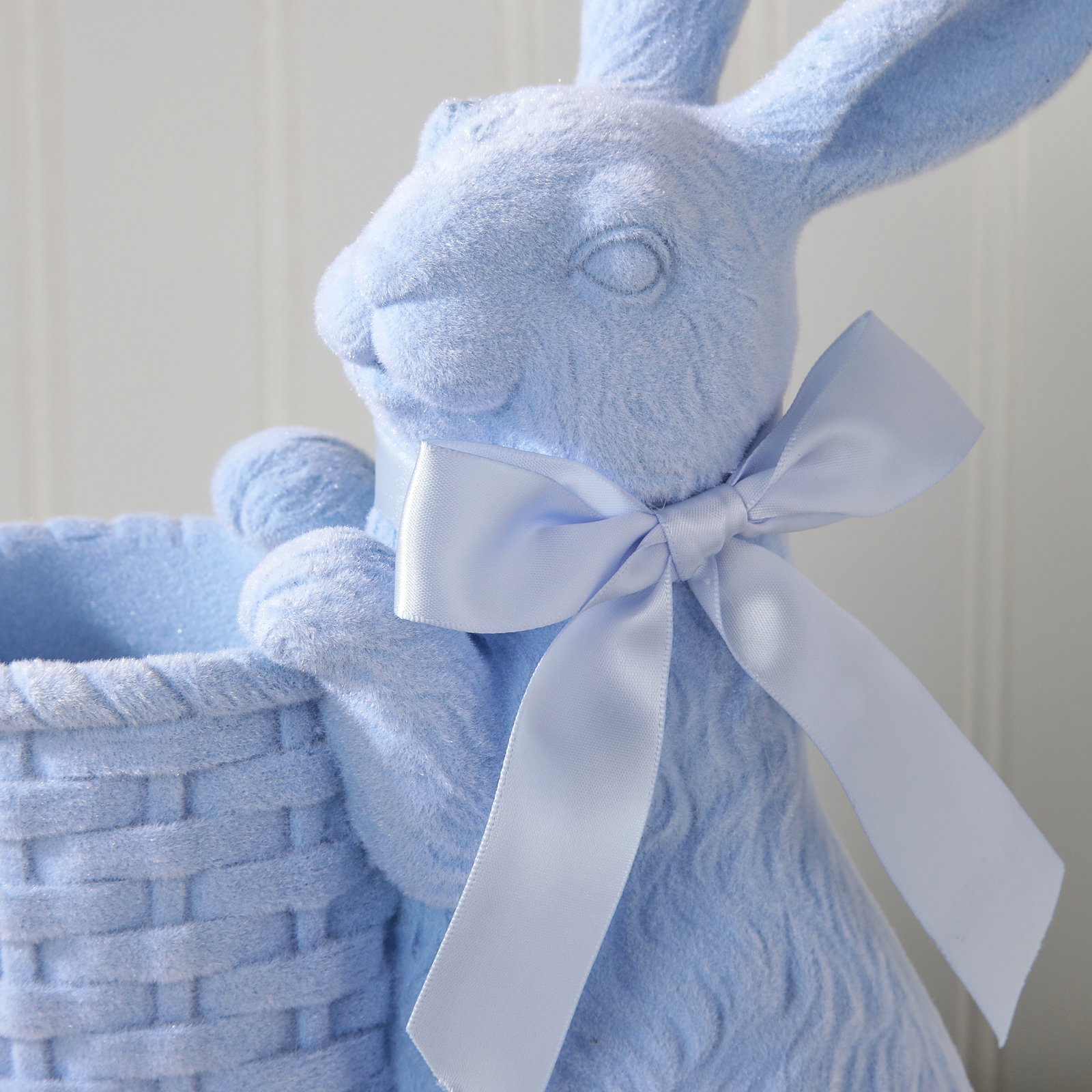 12" Resin Flocked Bunny With Basket, Purple