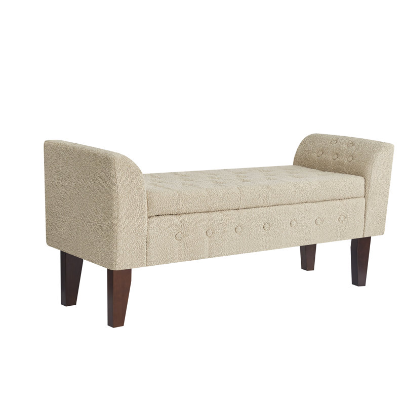 Upholstered Storage Bench, Beige Boucle