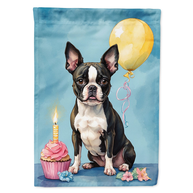 Drapeau «Happy Birthday House», Boston-terrier
