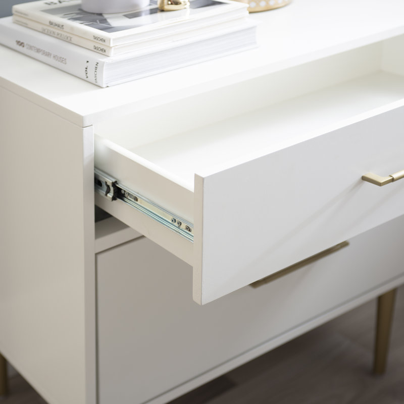 Baugh Glam Two Drawer Nightstand, White