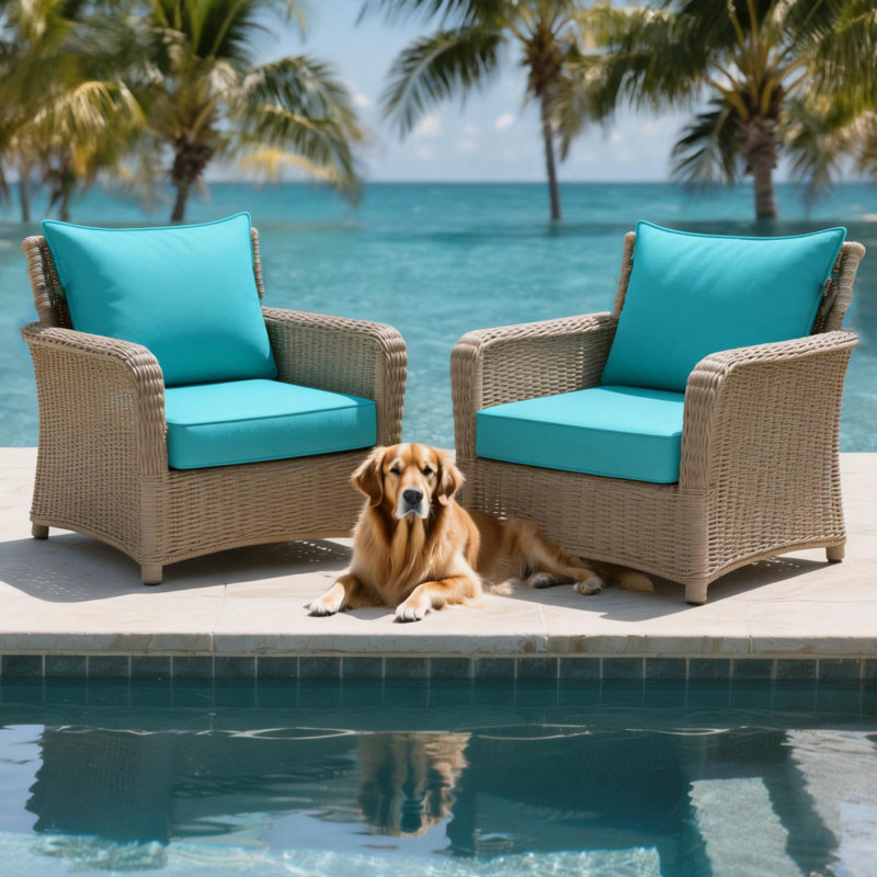 19 x 19 In Patio Furniture Cushions set of 2, Fade Resistant Outdoor Seat Cushions witj 4 pairs of Ties, Deep Seat Cushion for Seat Patio Chairs, Rattan Furniture, Wicker Seating, outdoor Adirondack Chair,Lake Blue