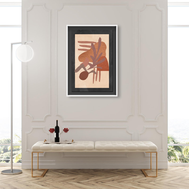 Oliver Gal Shapes in Copper Abstract - Luxury Black Mat Framed Shadowbox Art, White, 47" H x 32" W