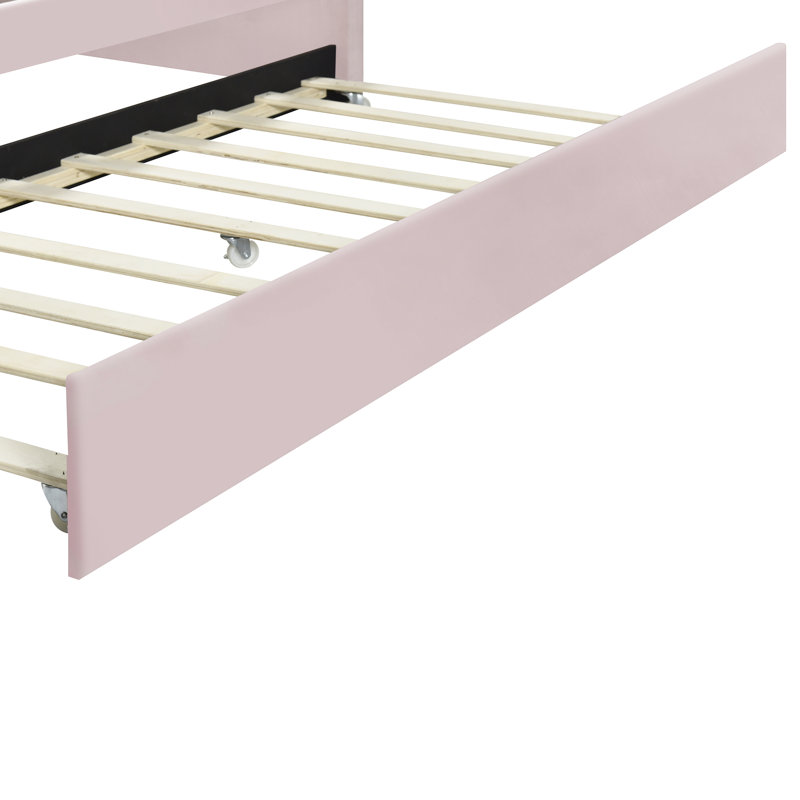 Upholstered Daybed With Shaped And Trundle In Pink - Materials, Comfortable Sleep Area Elegant Back Luxurious, Pink