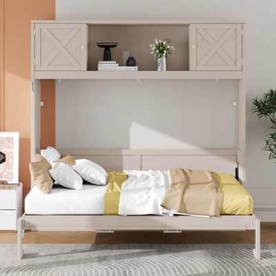 Grand lit escamotable avec commode avec tablette de rangement et porte intégrée, commode escamotable escamotable horizontale escamotable