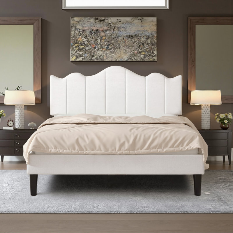 Full Size Bed Frame with Adjustable Headboard, Upholstered Platform Bed, Mattress Foundation, No Box Spring Needed, Full