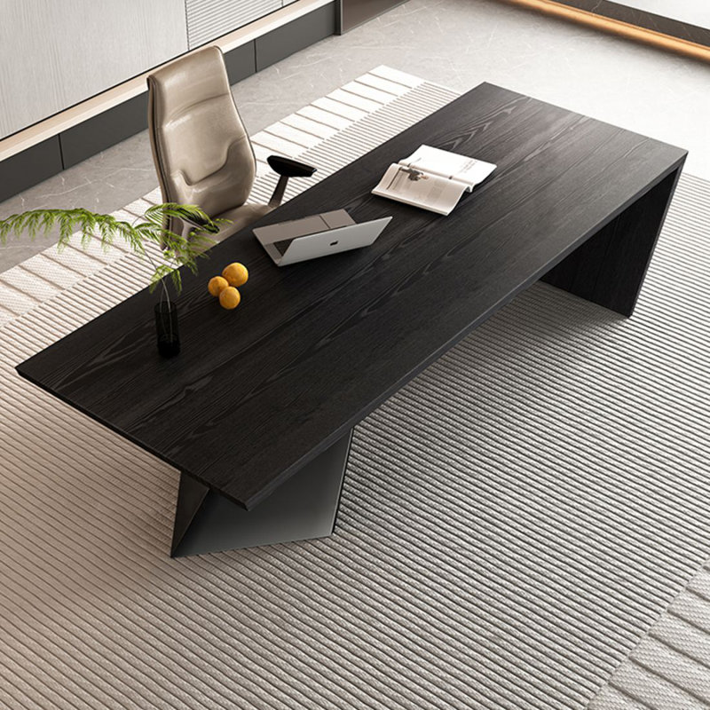 Bureau d'écriture rectangulaire en bois massif noir avec tiroirs, Oui, 29,53 po H * 78,74 po L * 31,5 po P