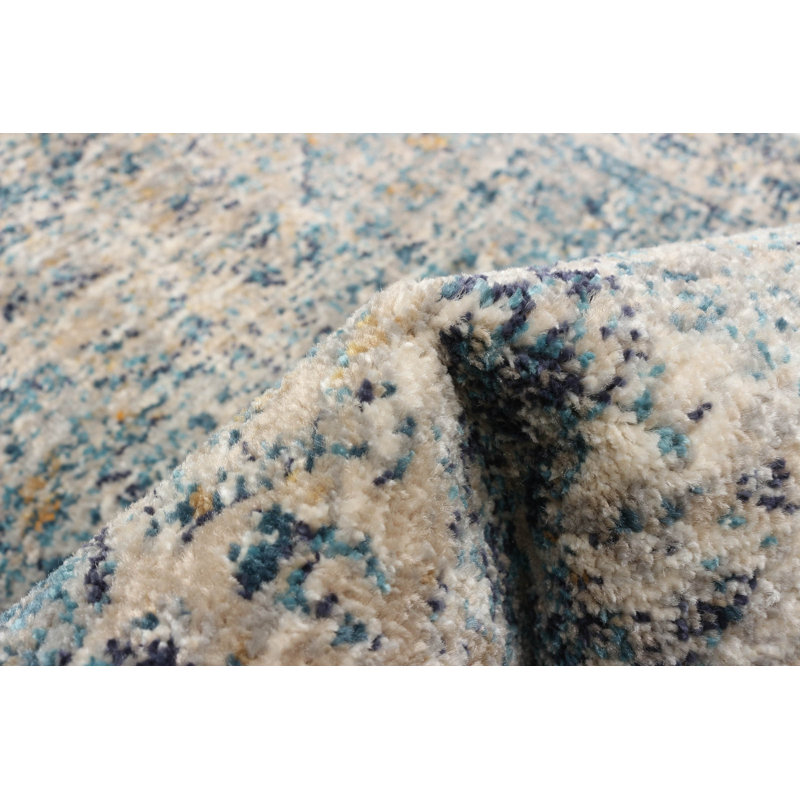 Tapis oriental bleu / gris / ivoire, Tapis de couloir 2 pi 2 po x 8 pi