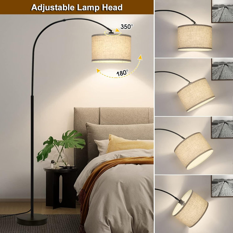 Arc Floor Lamps for Living Room, Modern Standing Lamp with Adjustable Hanging Drum Shade, Tall Pole Lamp with Foot Switch, Over Couch Arched Reading Light for Bedroom