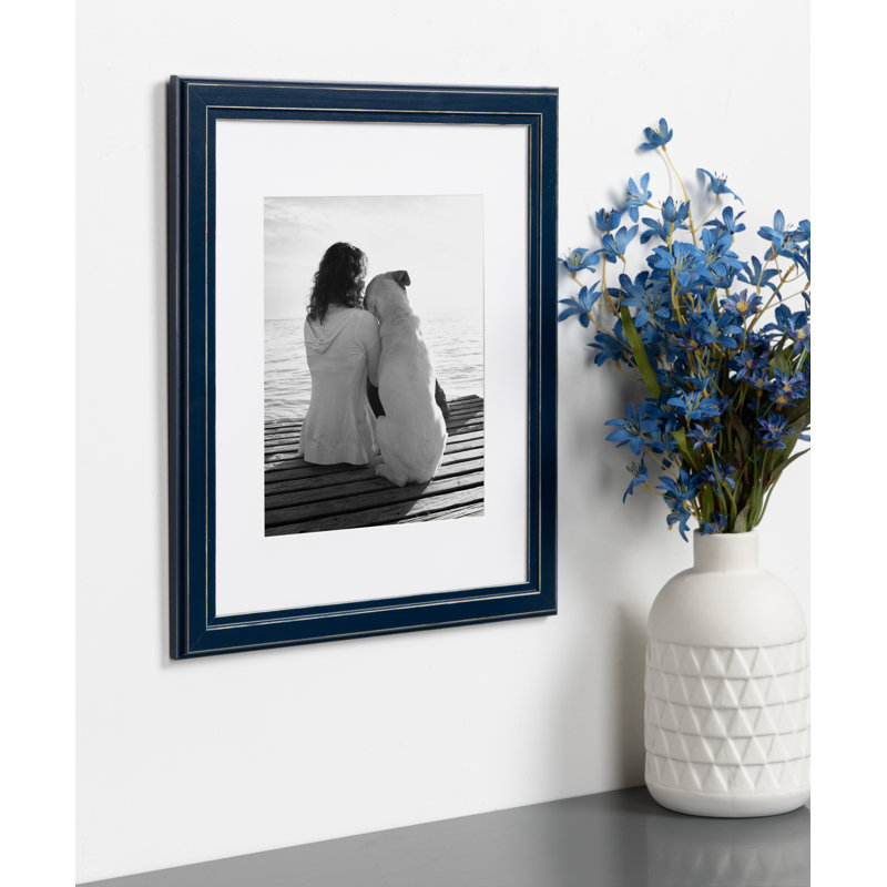 Wood Beveled Picture Frame - Set of 4 with Mat, 11" x 14" matted to 8" x 10", Gray