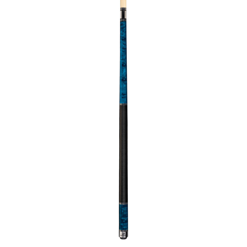 Queue de billard Joueurs Birds-Eye en érable - Emballage de lin irlandais, embout français Le Pro et finition UV, bleu ciel