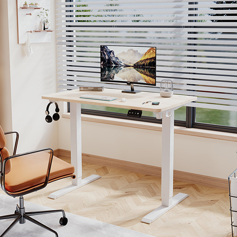 Electric T-Shape Height Adjustable Standing Desk, Beige, 100cm W x 60cm D