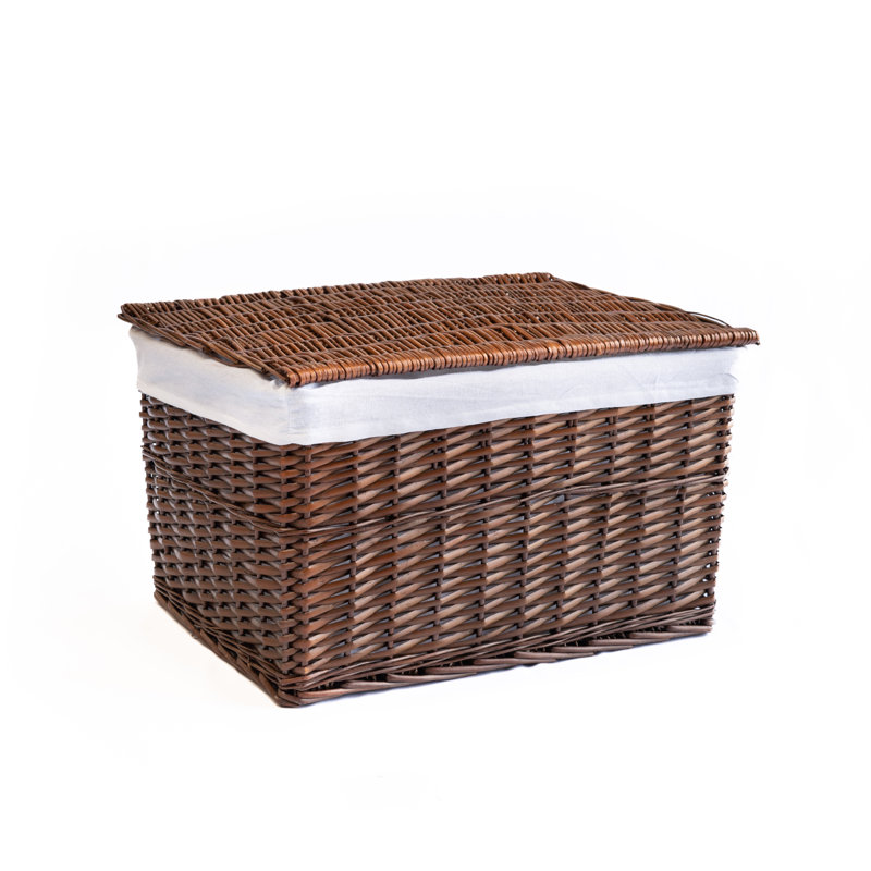 Rectangular Wicker Storage Basket with Lid and Removable Lining, 36, Brown