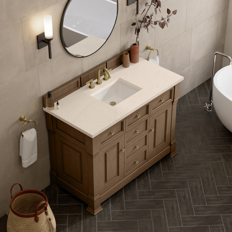 Brookfield 48'' W Single Vanity, White Zeus, Pecan, Widespread