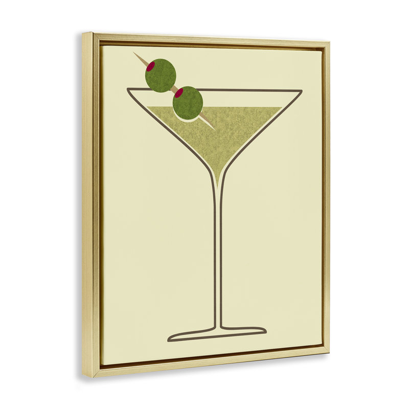 «Martini with Olives» par Daphne Polselli, H 31 po x l 25 po, Cadre flottant métallique doré