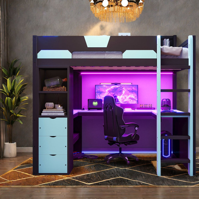 Lits modernes avec rangement, lit mezzanine double en bois avec bureau pour les petites pièces