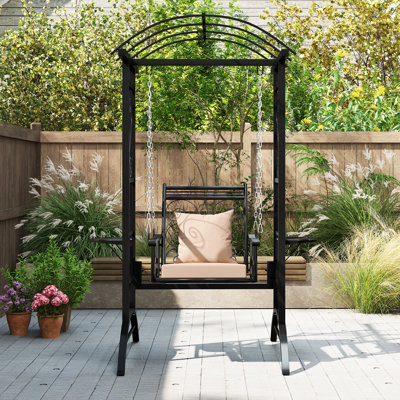  Balancelle d'extérieur avec support et 2 coussins amovibles en treillis pour balcon de jardin