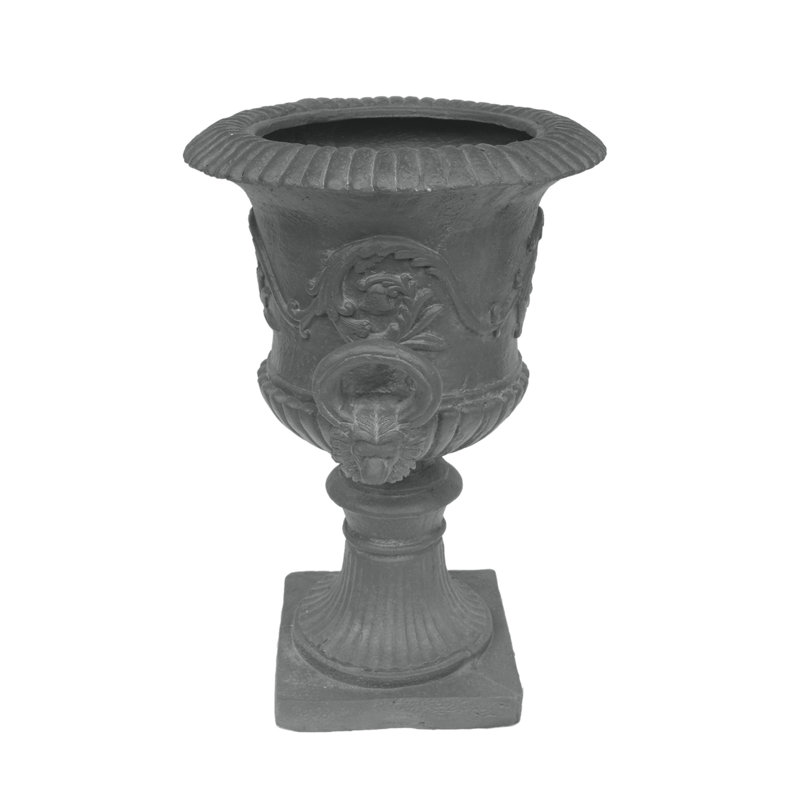 Jardinière urne de jardin en béton gris antique H 28,79 po x P 18,44 po de style romain avec accents, base carrée, légère, sans assemblage