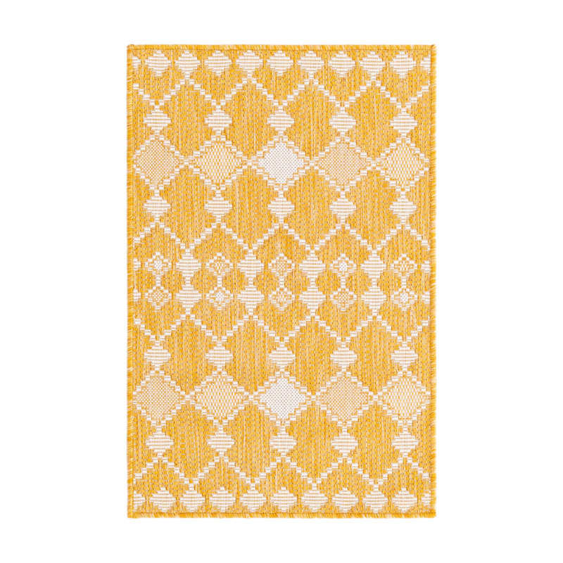 Tapis intérieur / extérieur jaune Artressia, Rectangle 2 pi 2 po x 3 pi