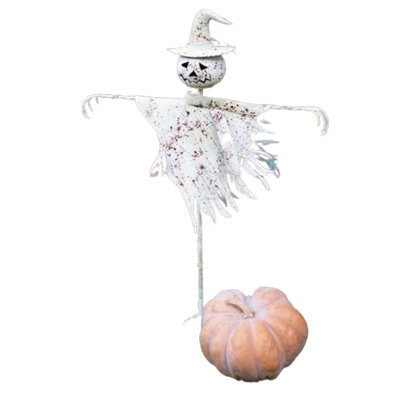 Rustic White Metal Scarecrow Yard Stake