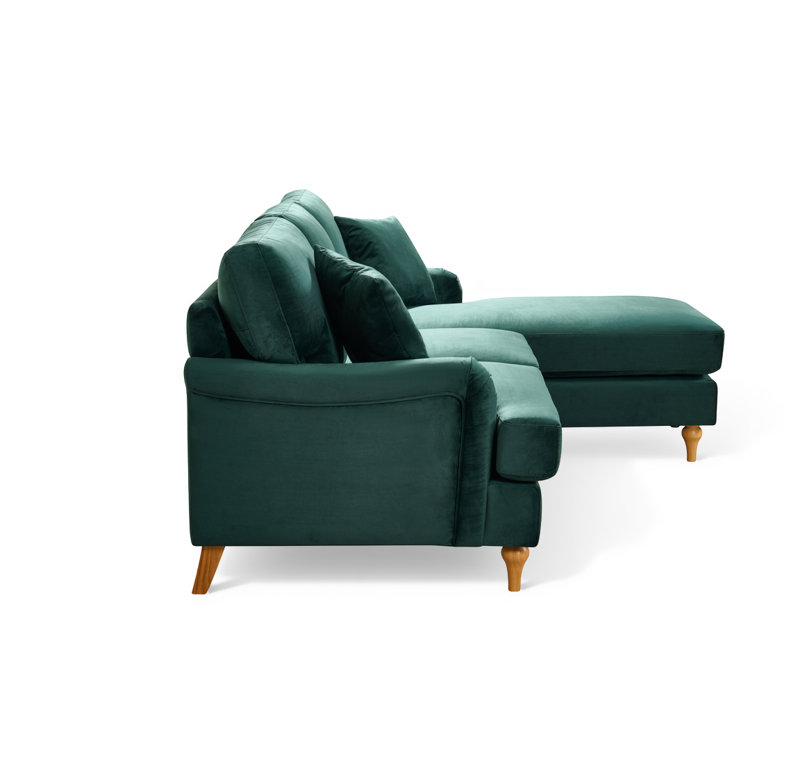 Hamilton 3 Seater Corner Sofa, Velvet - Green, Right Hand Facing