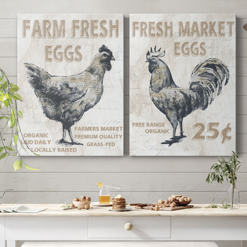 Farm Fresh Chicken - ensemble de 2 reproductions, Pas de tapis, H 20 po x l 32 po x P 1 po, Toile tendue